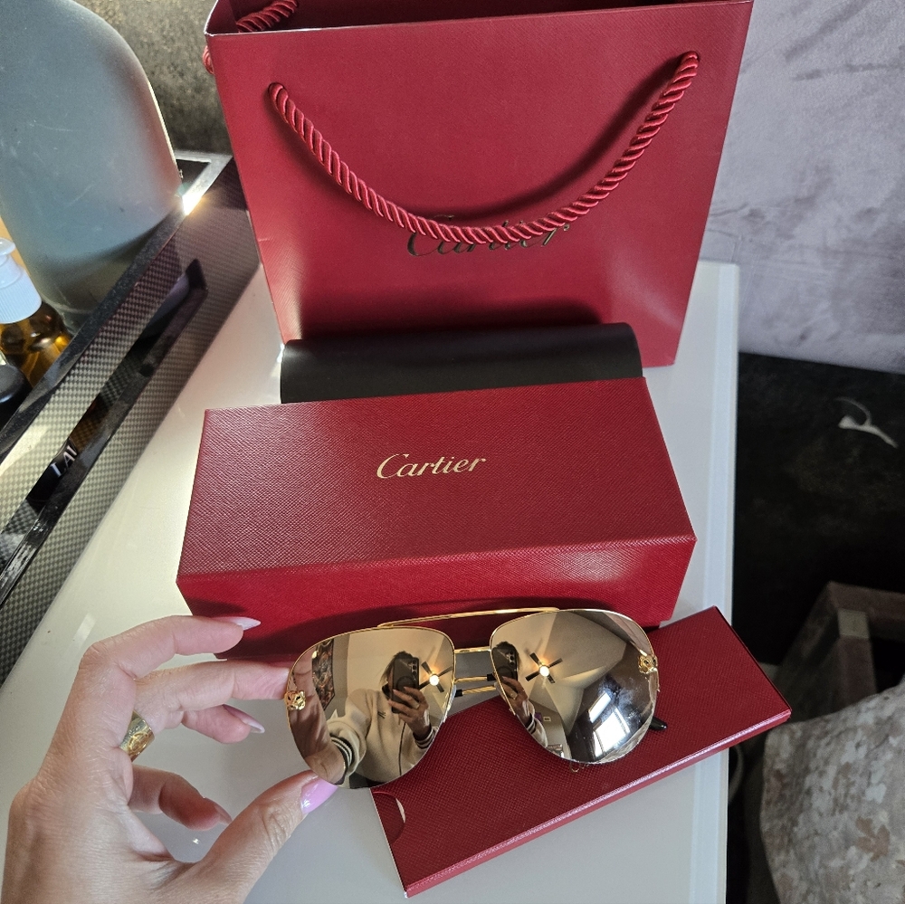Cartier Gold Mirror Aviator Sunglasses